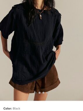 We The Free Women’s Black Crochet-Trim Short Sleeve Top